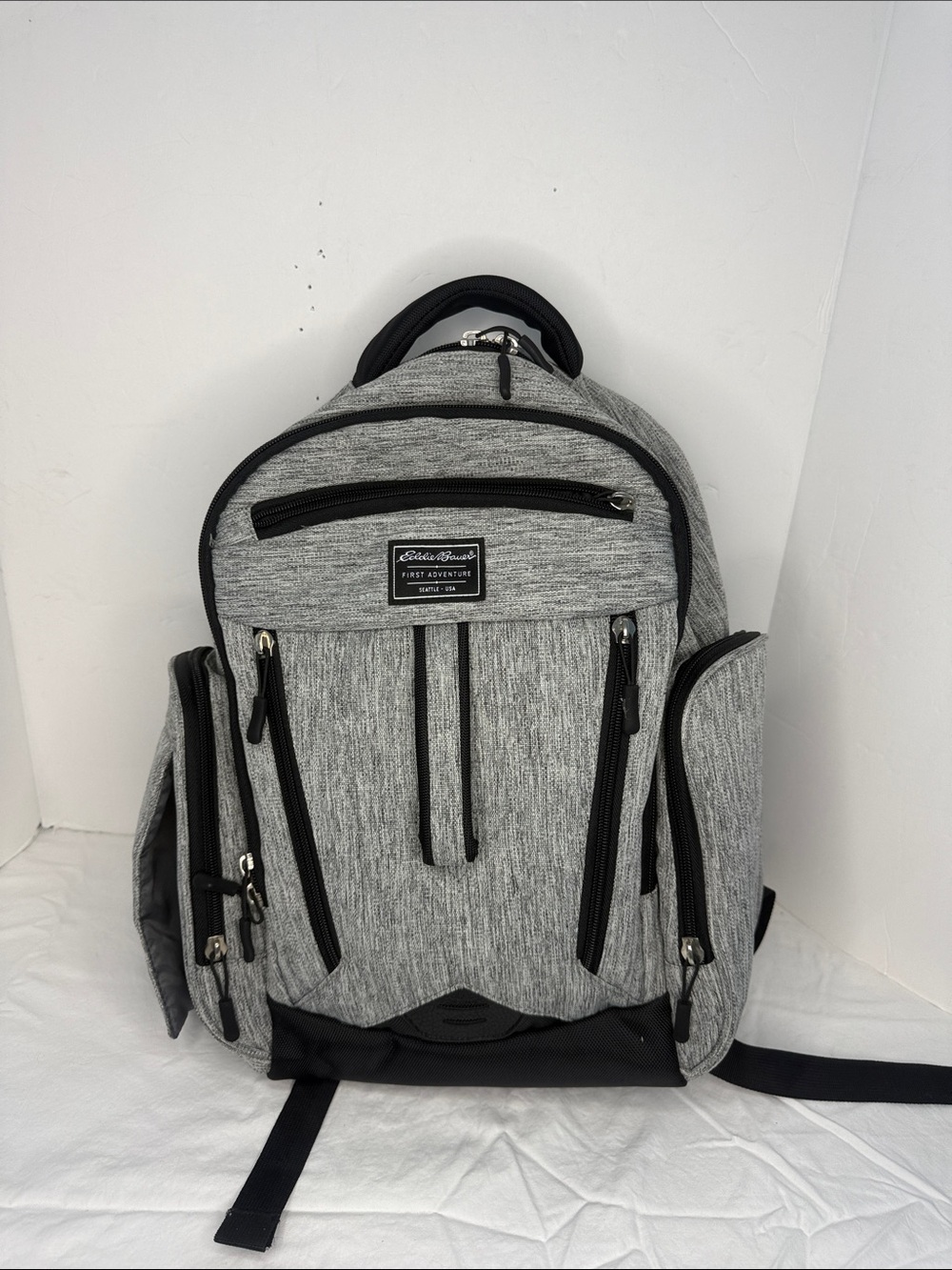 Eddie Bauer Rainier Back Pack Diaper Bag in gray and black.